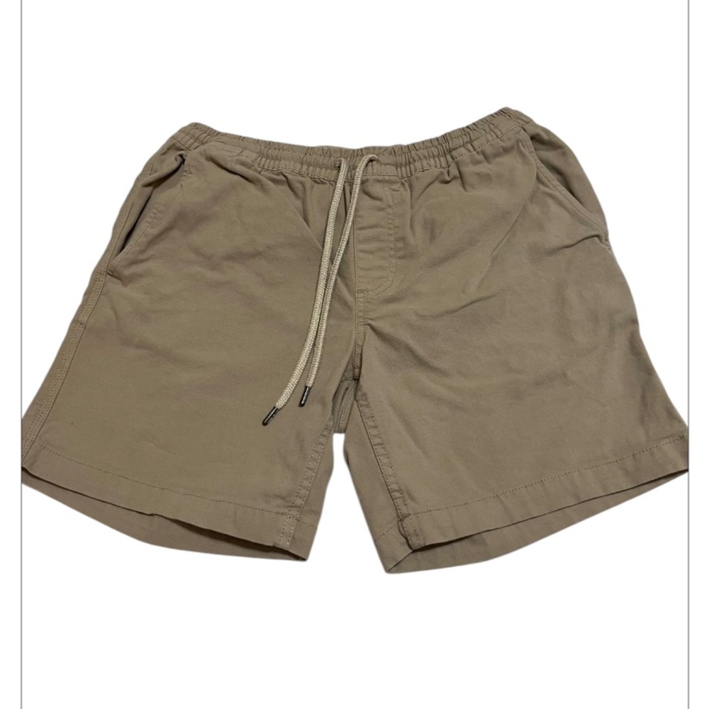 (O) Khaki cotton shorts with drawstring waist for men